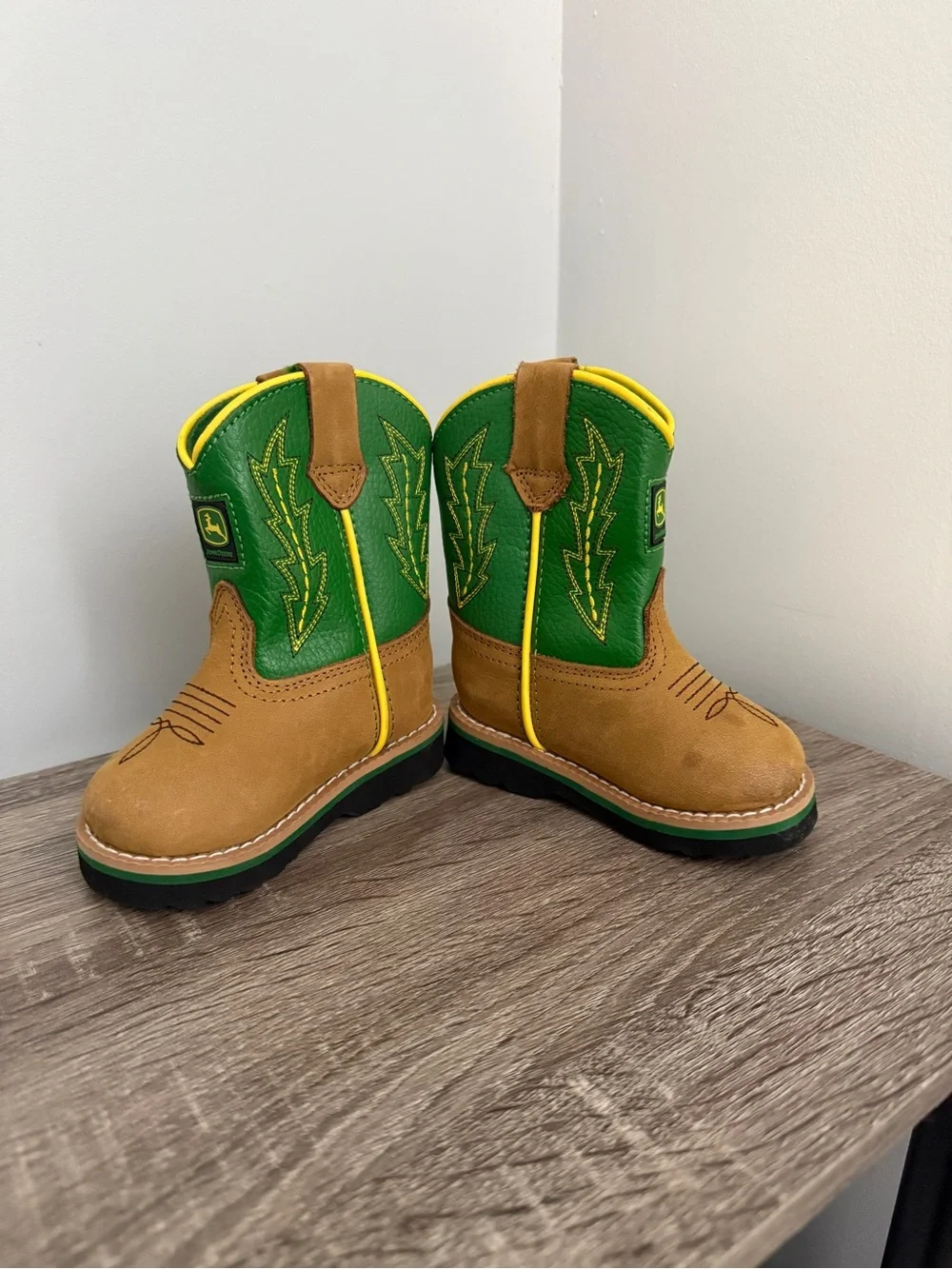 John Deere Kids Green, Brown & Yellow Cowboy Boots